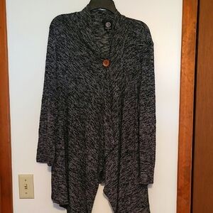 Bobeau Long Sweater Cardigan Black & Gray Mereled Look SZ 2X